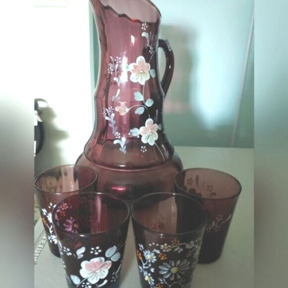 Antique EAPG Dugan glass pitcher set - Picture 2 of 10